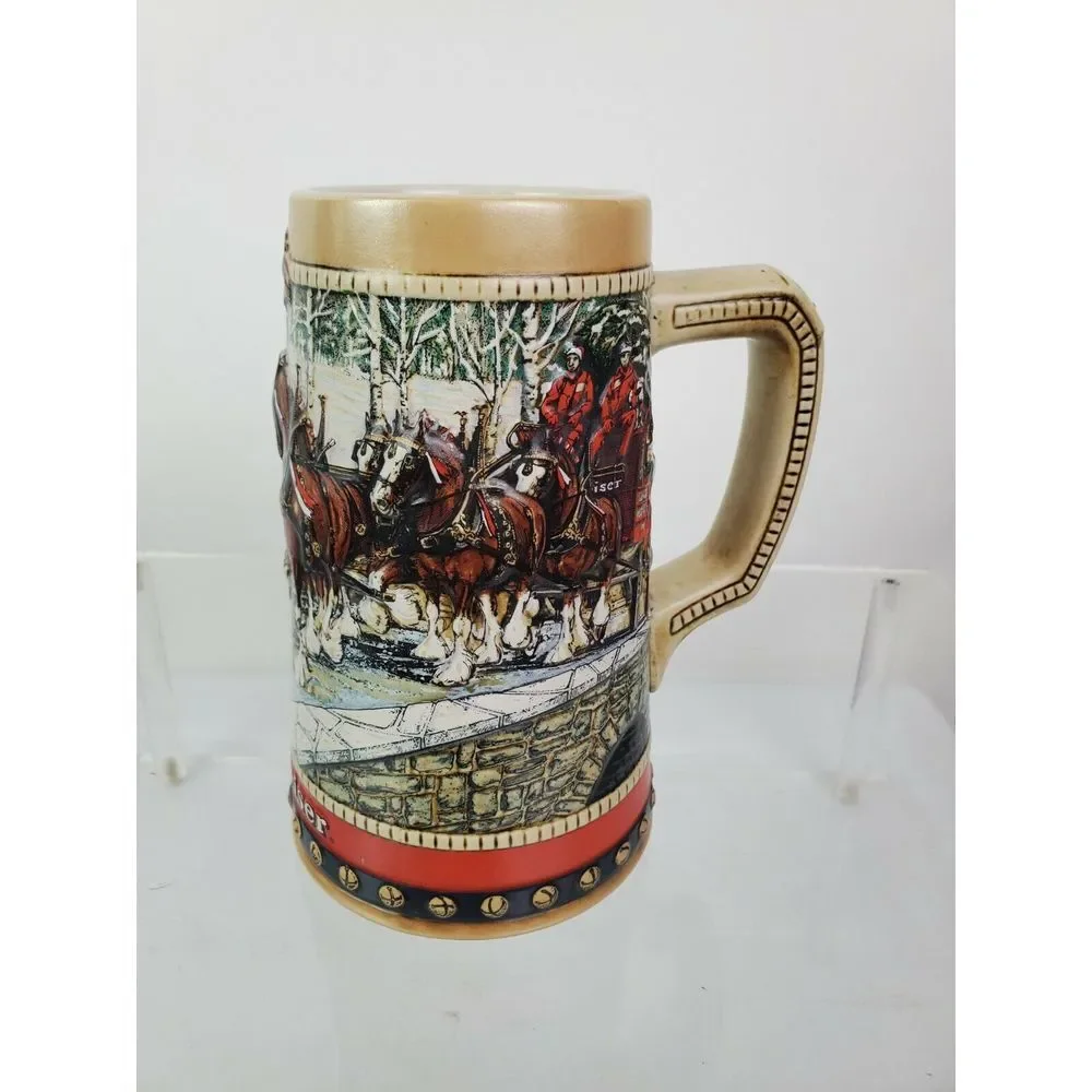 Vintage 1988 Budweiser Holiday Beer Stein Clydesdales Collector